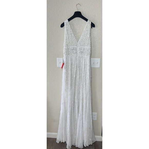 Mac Duggal Hand Embellished Beaded Gown With Train White 10814 Size 8 New - Picture 7 of 15
